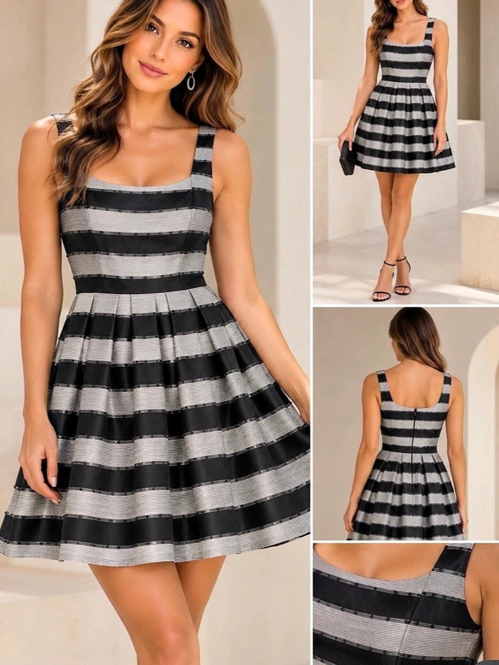 ABS by Allen Schwartz Striped Mini Dress in Black & White Size Small Like New